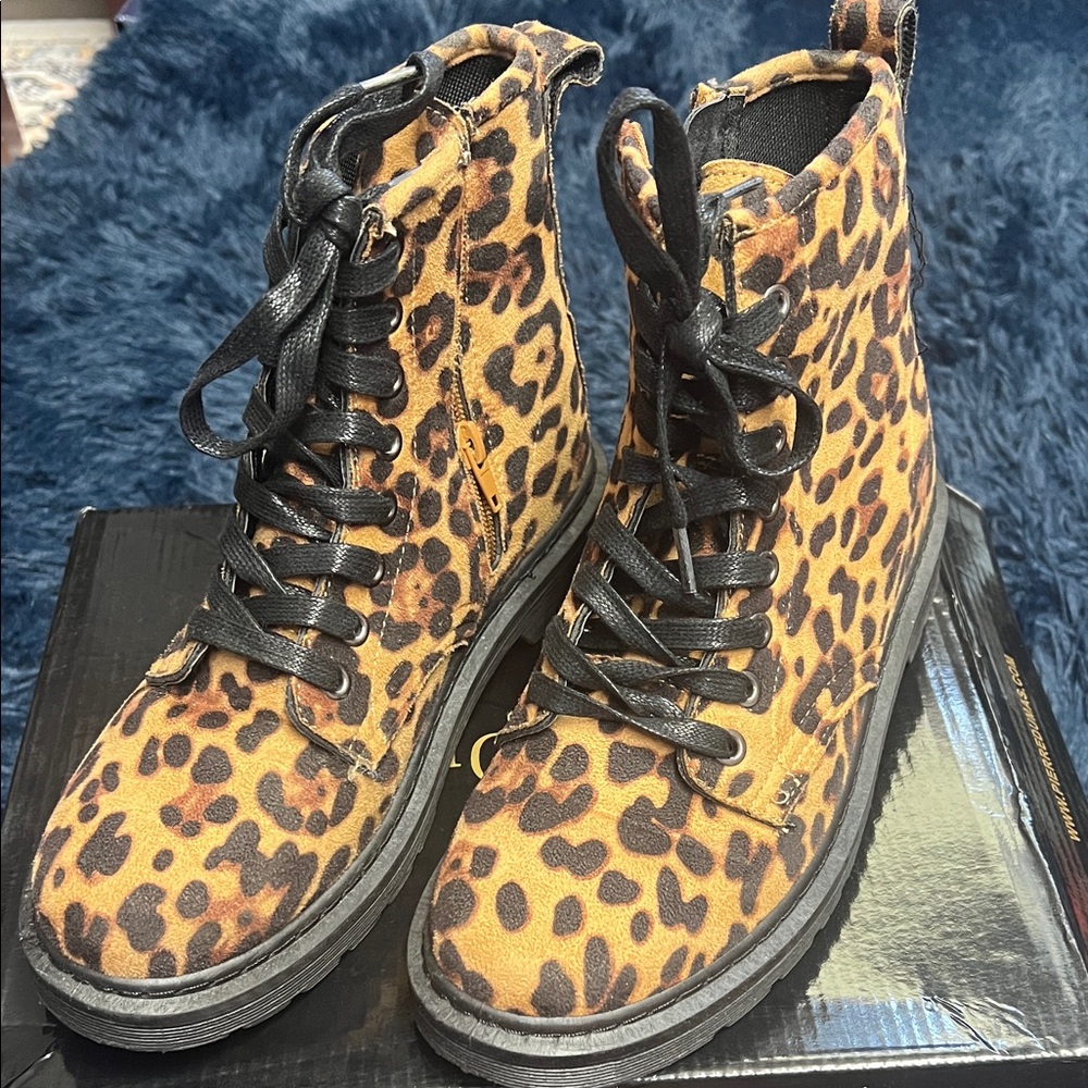 Pierre Dumas Leopard Print Combat Boots